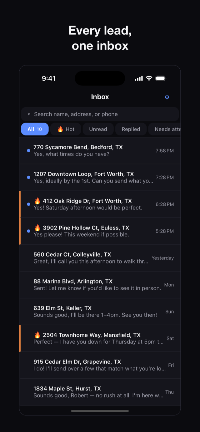 Volume Reach mobile app — every lead in one inbox